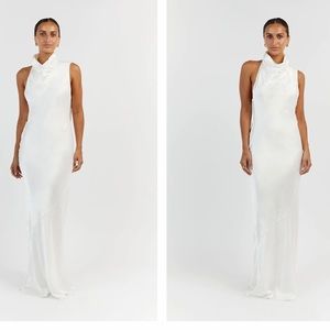 Dissh Aisle White Satin Backless Midi Dress White